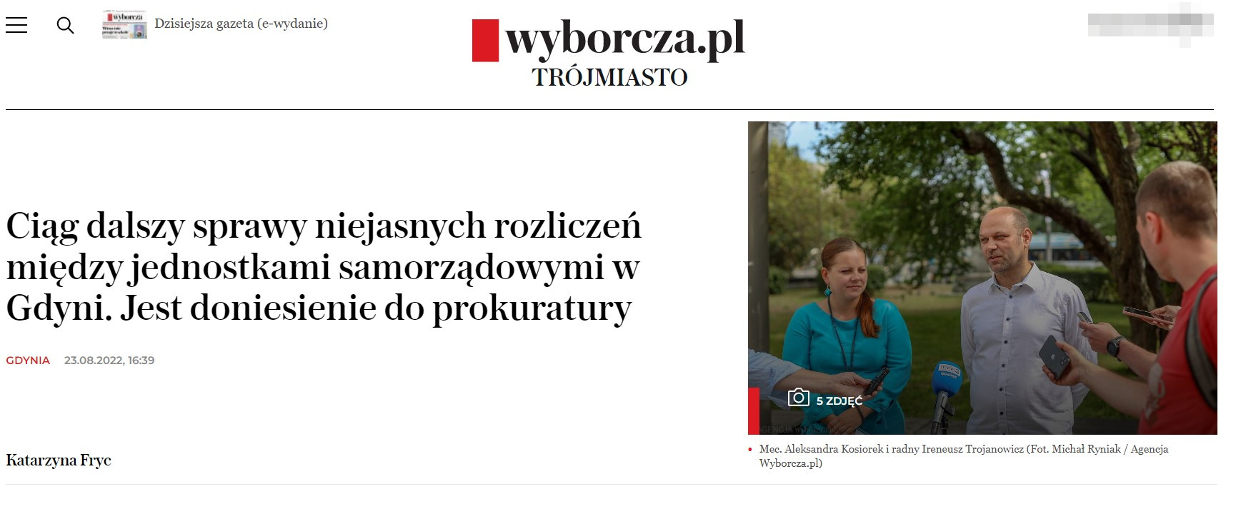 Zrzut ekranu Gazeta Wyborcza 23 sierpnia